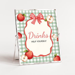 Gingham Apple of our Eye Baby Shower Drinks Sign