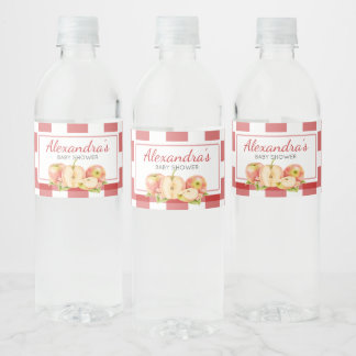 Gingham Apple of Our Eye Baby Shower Water Bottle Label