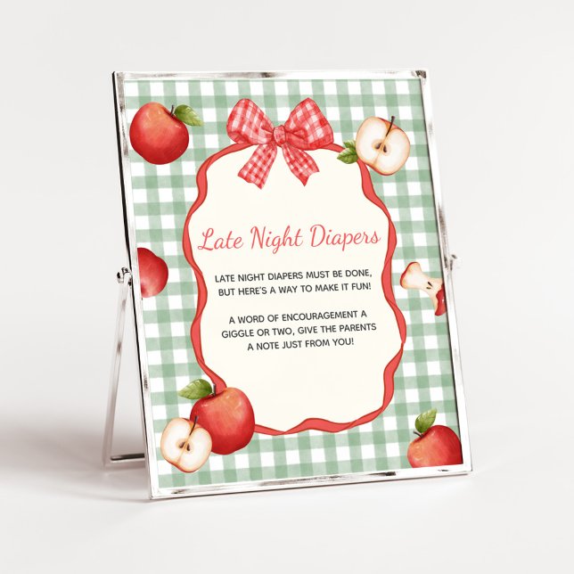 Gingham Apple of our Eye Late Night Diapers Sign (Gingham Apple of our Eye Baby Shower Late Night Diapers Sign)