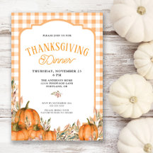 Gingham Autumn Pumpkins Thanksgiving Dinner