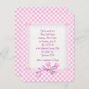 Gingham Baby Girl Invitation