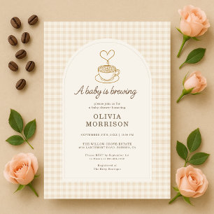 Gingham Baby is Brewing Coffee Baby Shower Invitation