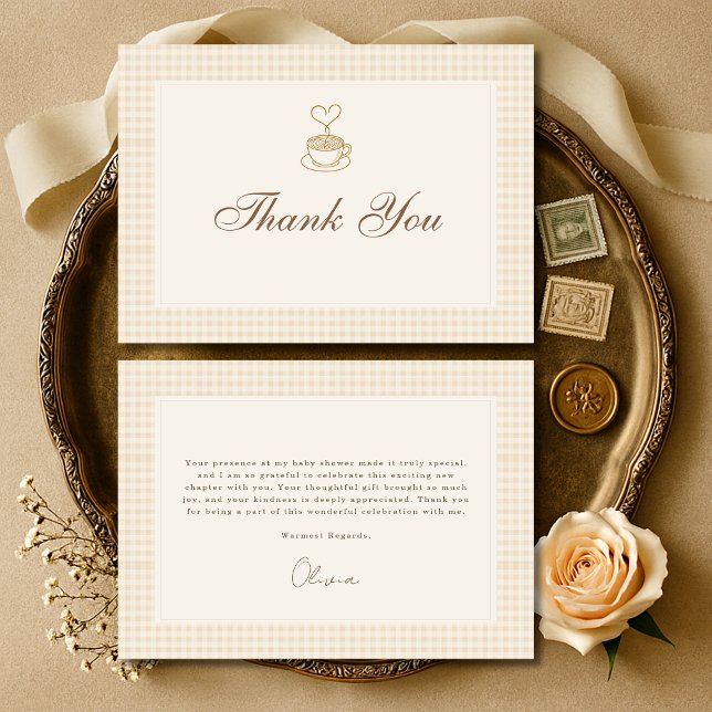 Gingham Baby is Brewing Coffee Baby Shower Thank You Card (Creator Uploaded)