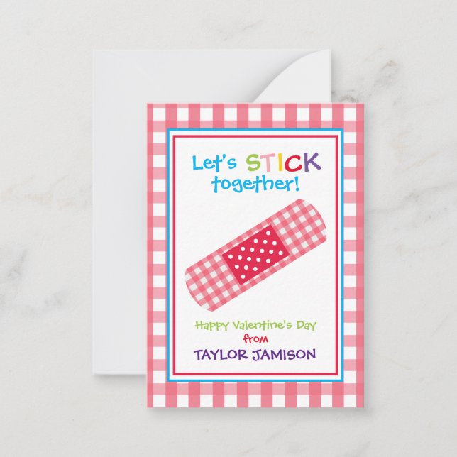 Gingham Bandage Valentine's Classroom Cards (Front)