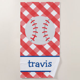 Gingham Baseball Personalised Beach Towel