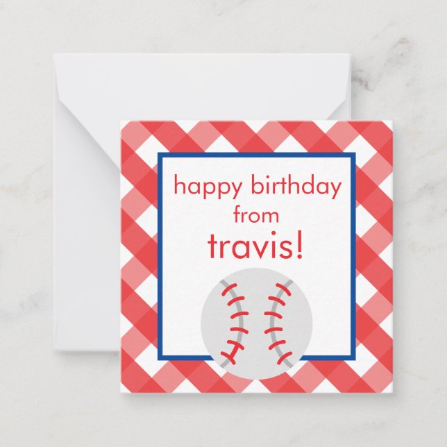 Gingham Baseball Personalised Gift Enclosure Cards (Front)