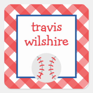 Gingham Baseball Personalised Stickers