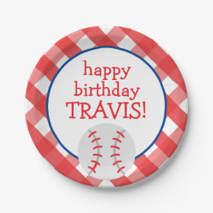 Gingham Baseball Personalized Party Plates