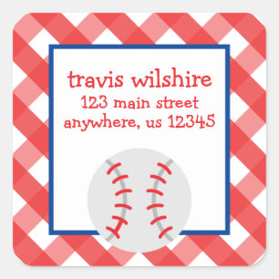 Gingham Baseball Return Address Labels