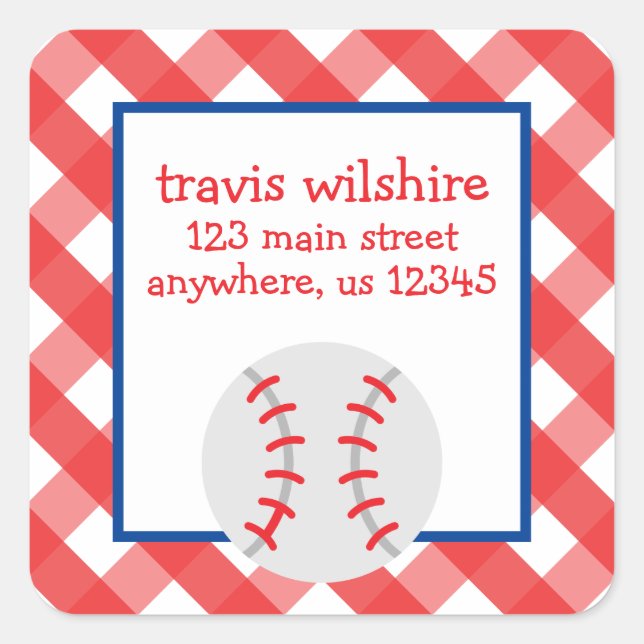 Gingham Baseball Return Address Labels (Front)
