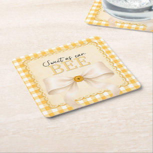 Gingham Bee Baby Shower Decor Paper Coaster