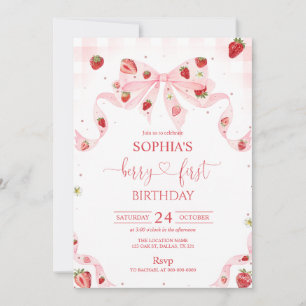Gingham Berry First Birthday 1st Birthday Invitation