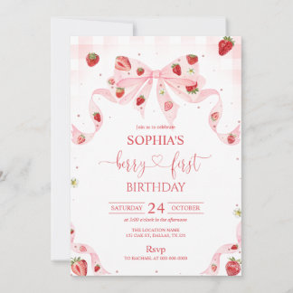 Gingham Berry First Birthday 1st Birthday Invitation