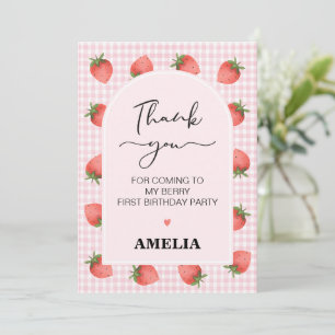 Gingham Berry Sweet 1st Birthday Thank You Card