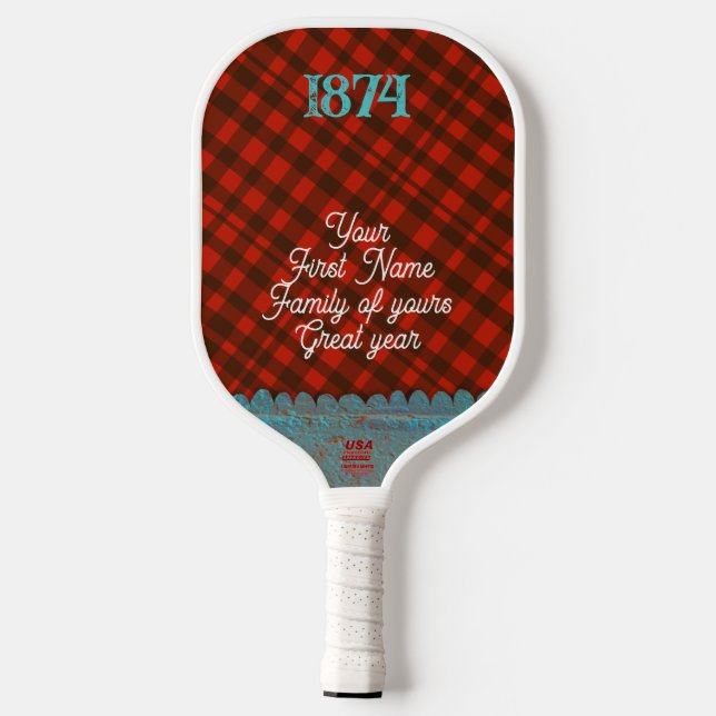 Gingham black and red pickleball paddle (Back)