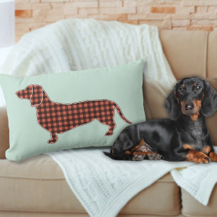 Gingham Black and Tan Dachshund Profile - Mint  Lumbar Cushion