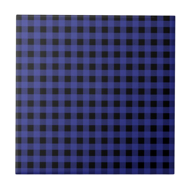 Gingham Blue and Black Ceramic Tile (Front)