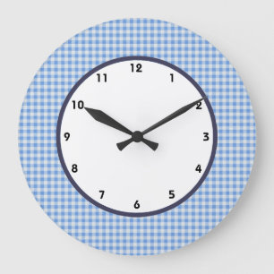 gingham blue and white check clock