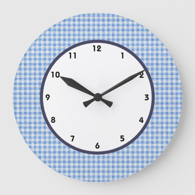 gingham blue and white check clock (Front)