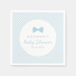Gingham blue bow tie baby shower napkin