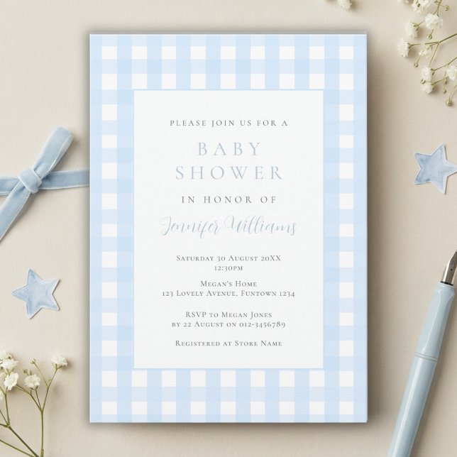 Gingham Blue Boy Baby Shower Invitation (Creator Uploaded)