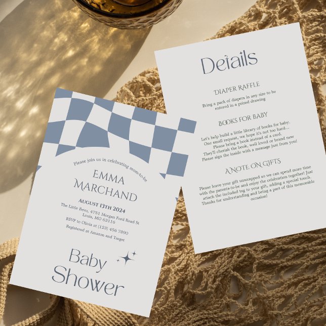 Gingham Blue Chequered | Plaid | Baby Shower Invitation (Creator Uploaded)