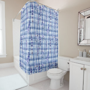 Gingham Blue Plaid Lavender  Shower Curtain