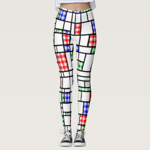 Gingham Blue Red Green Modern Art Grid Legging