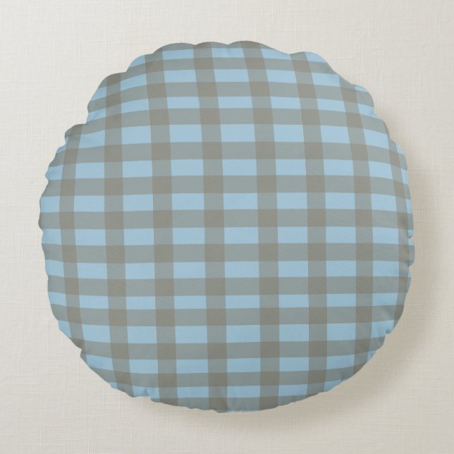 Gingham Blue  Round Cushion (Front)
