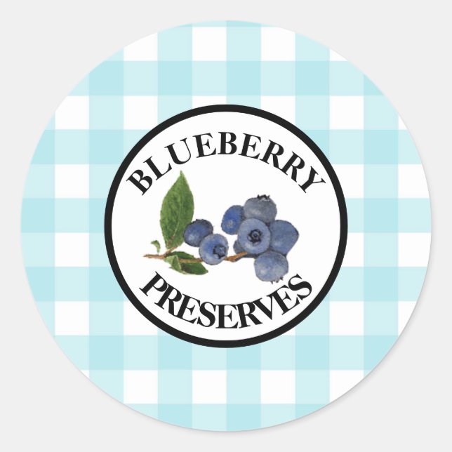 Gingham Blueberry Preserves Classic Round Sticker (Front)