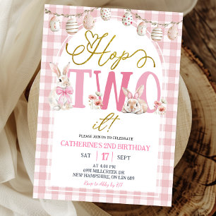 Gingham Boho Floral Hop Two It Birthday Invitation