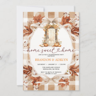 Gingham Boho Pumpkin housewarming party Invitation