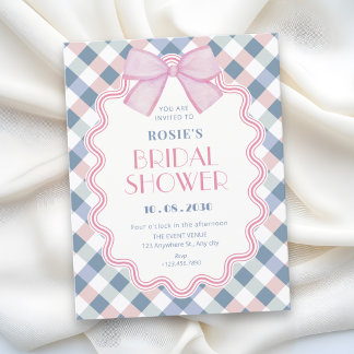 Gingham bow birthday invitation