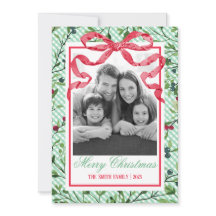 Gingham Bow Botanical Christmas Card