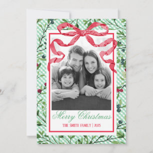 Gingham Bow Botanical Christmas Card