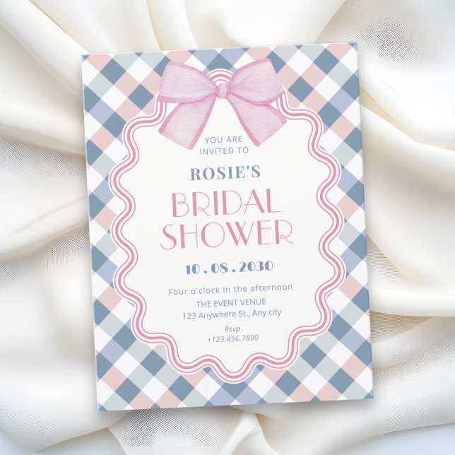 Gingham bow bridal shower invitation (Creator Uploaded)