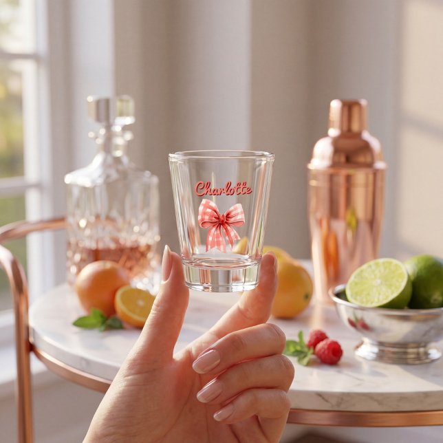 Gingham Bow personalised Script Design Shot Glass (Creator Uploaded)