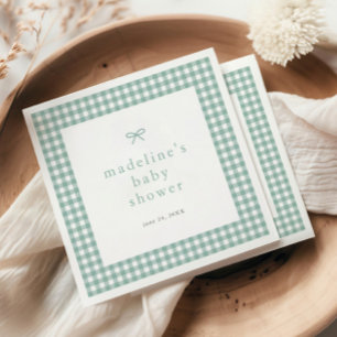 Gingham Bow Sage Green Gender Neutral Baby Shower Napkin