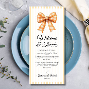 Gingham Bow Wedding Place Setting Thank You Card