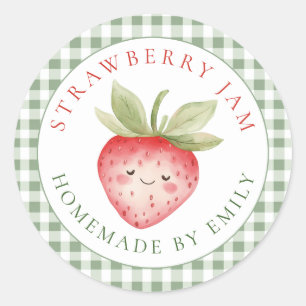 Gingham Bridal Shower Cute Strawberry Jam Favour Classic Round Sticker