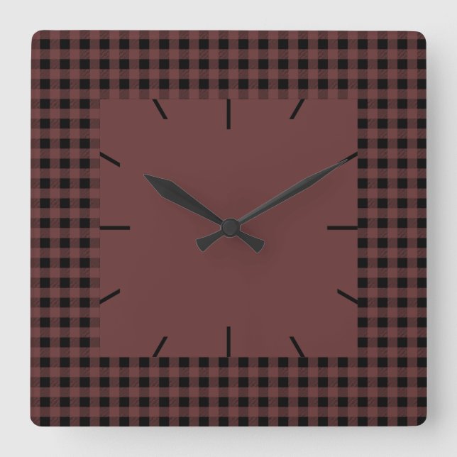 Gingham Brown and Black Square Wall Clock (Front)