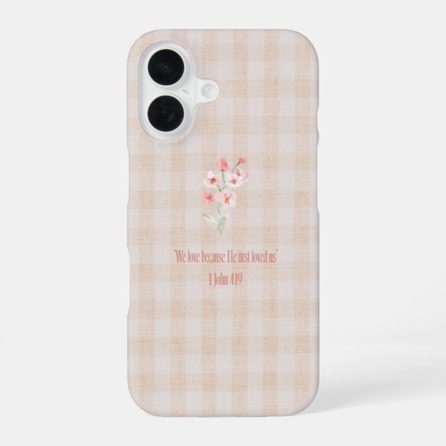 gingham brown bible verse iPhone 16 phone case  (Back)