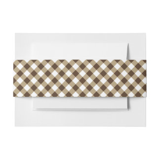 Gingham Brown White  Invitation Belly Band