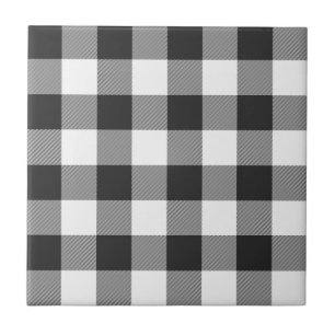 Gingham Buffalo Plaid White Tartan Plaid Pattern Ceramic Tile