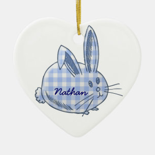 gingham bunny ceramic ornament