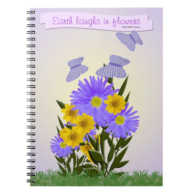 Gingham Butterflies and Wildflowers Personalised Notebook (Front)