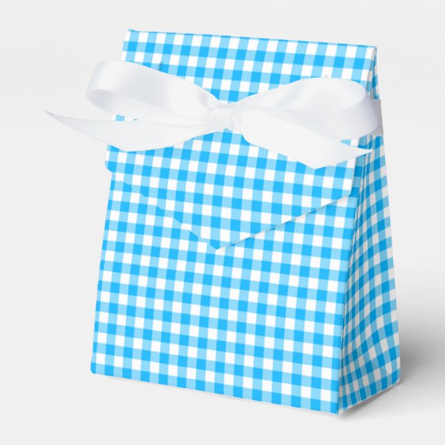 Gingham-Caribbean Blue-Favour Box, Tent Favour Box (Front Side)
