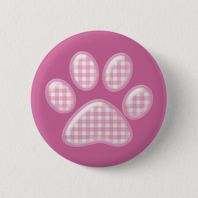 gingham cat paw - pink 6 cm round badge (Front)