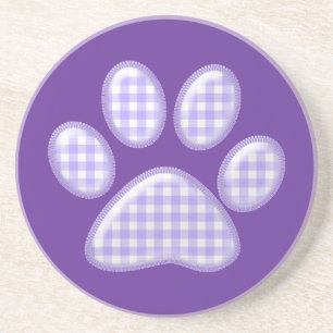 gingham cat paw - purple coaster