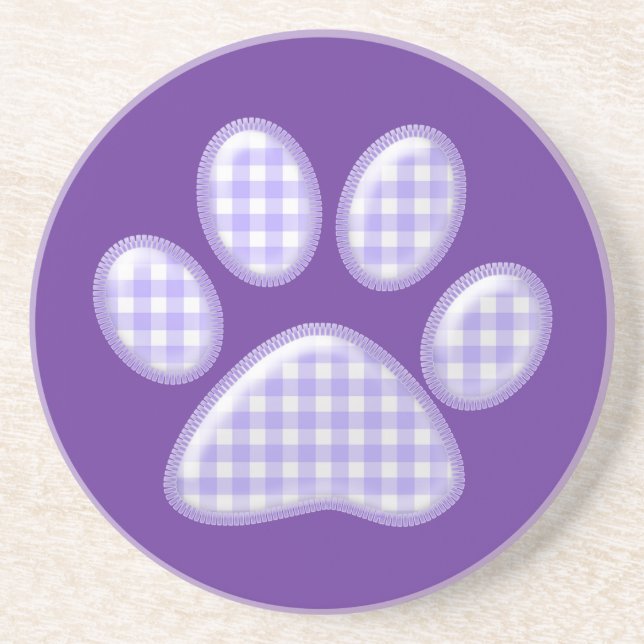 gingham cat paw - purple coaster (Front)
